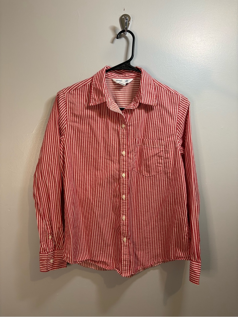 Old Navy Red and White Striped Button-Down Shirt